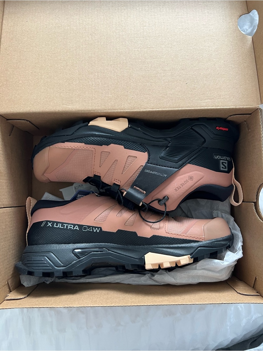 Salomon X Ultra 4 GTX Women’s Hiking Boots in Rose Tan and Black